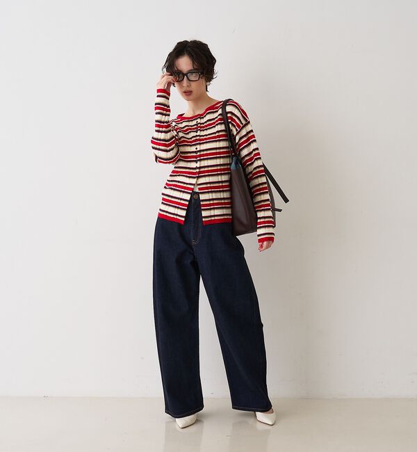 Rouge vif「ストライプ組織2WAYニット /カーディガン」|ニット・セーター|