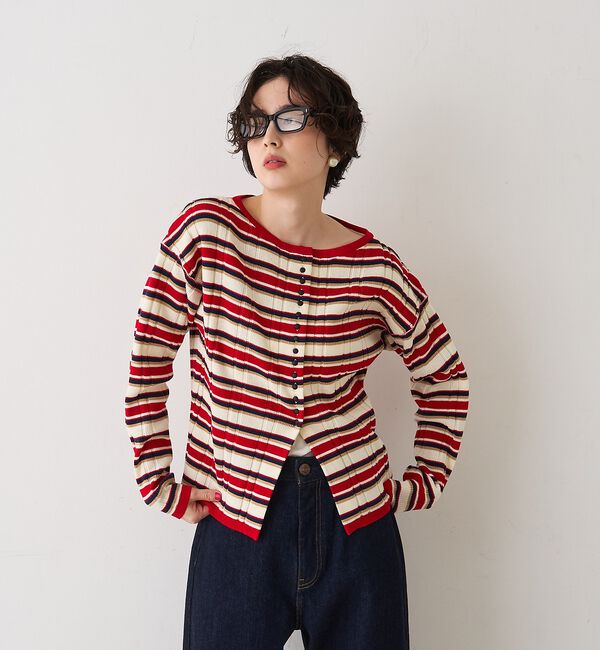 Rouge vif「ストライプ組織2WAYニット /カーディガン」|ニット・セーター|
