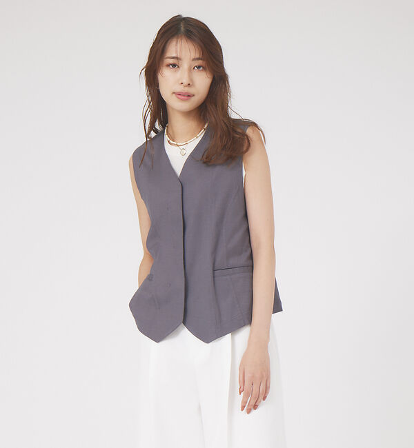 qualite「《セットアップ対応》ブライトリネンジレ」|ベスト・ジレ|チャコールグレー