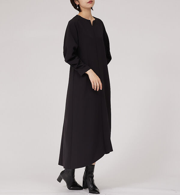 qualite「ギャザースリーブワンピース」|ワンピース|ブラック