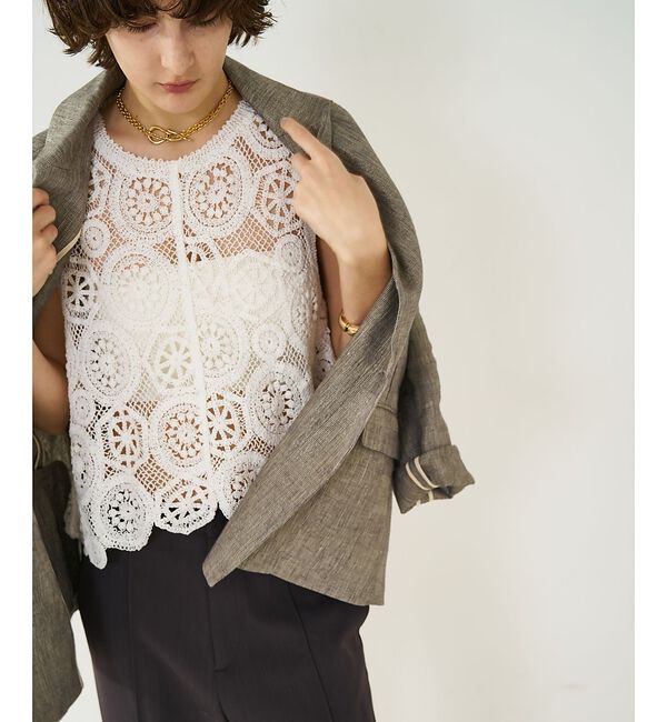 qualite「【前後2WAY仕様】スカラップレース2WAYブラウス」|ベスト・ジレ|オフホワイト