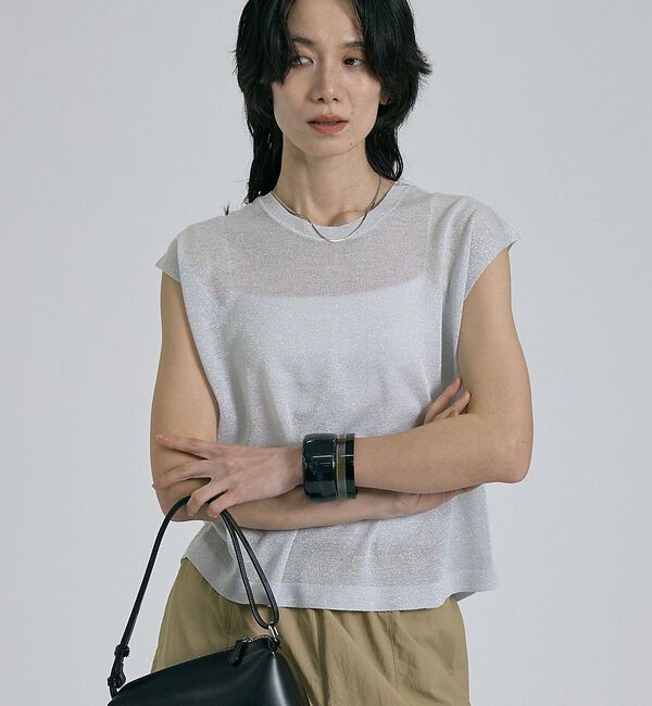 qualite「【前後着用可能！】ラメ2WAYニット【予約】」|ベスト・ジレ|シルバー