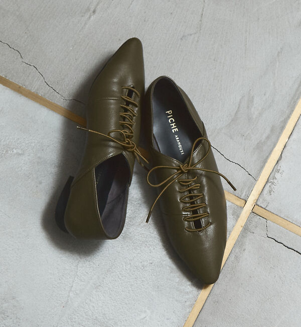 AU BANNISTER「ポインテッドトゥレースアップバブーシュ」|その他|カーキ