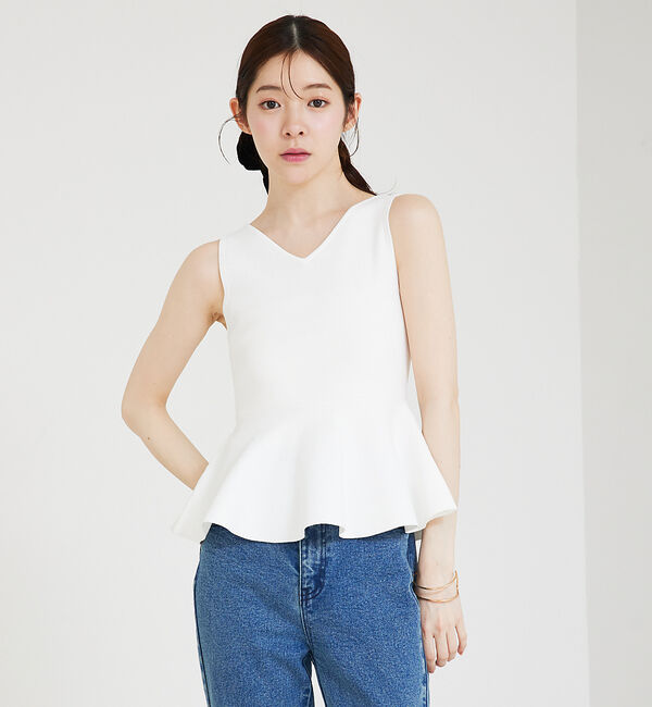 SELFIST「ペプラムノースリーブニット」|ニット・セーター|オフホワイト