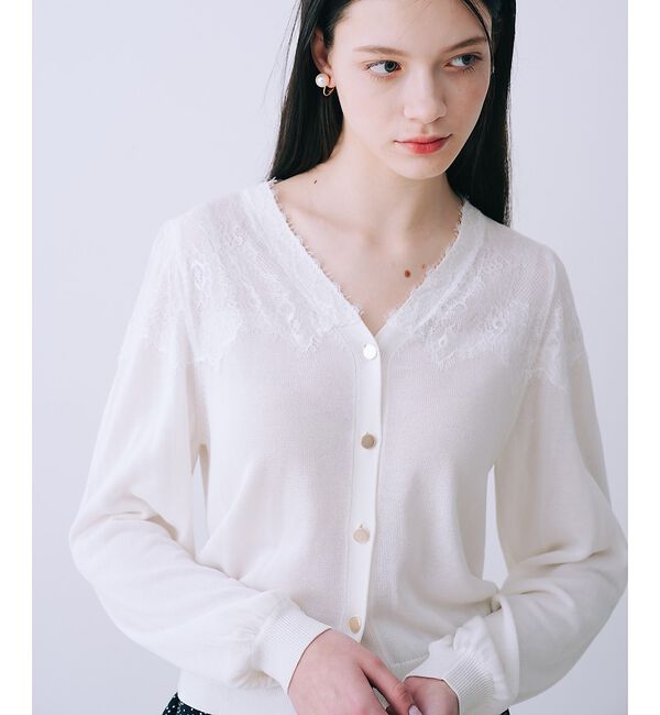 SELFIST「レースショルダーニットカーディガン」|カーディガン|オフホワイト