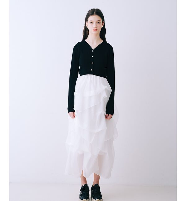 SELFIST「【kariさんコラボ】カーディガン&times;ニットドッキングチュールワンピースセット」|ワンピース|