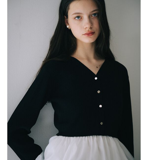 SELFIST「【kariさんコラボ】カーディガン&times;ニットドッキングチュールワンピースセット」|ワンピース|