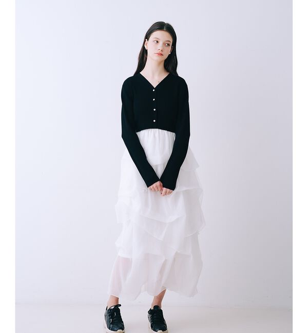 SELFIST「【kariさんコラボ】カーディガン&times;ニットドッキングチュールワンピースセット」|ワンピース|