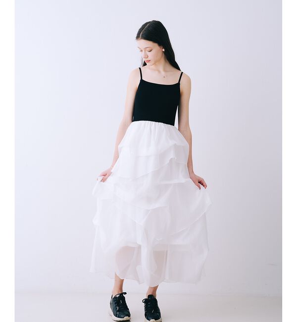 SELFIST「【kariさんコラボ】カーディガン&times;ニットドッキングチュールワンピースセット」|ワンピース|