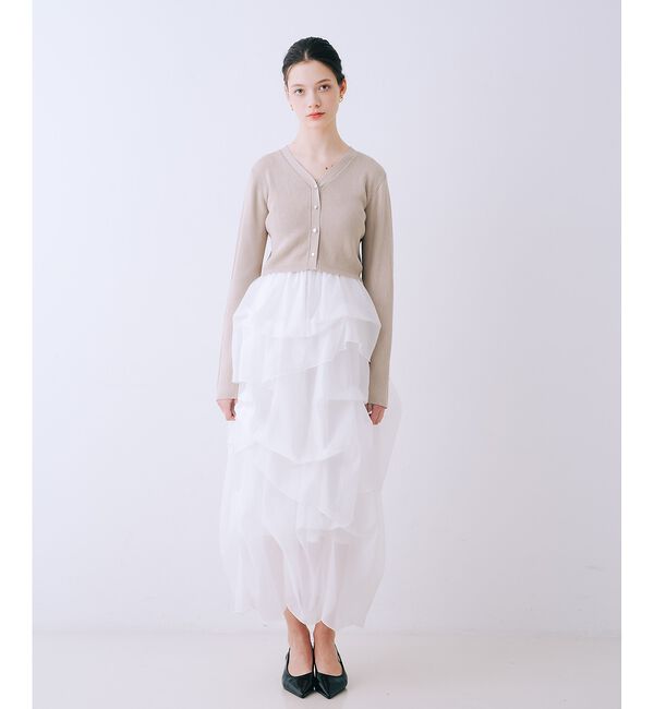 SELFIST「【kariさんコラボ】カーディガン&times;ニットドッキングチュールワンピースセット」|ワンピース|