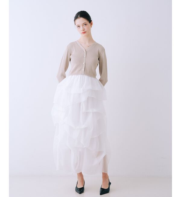 SELFIST「【kariさんコラボ】カーディガン&times;ニットドッキングチュールワンピースセット」|ワンピース|