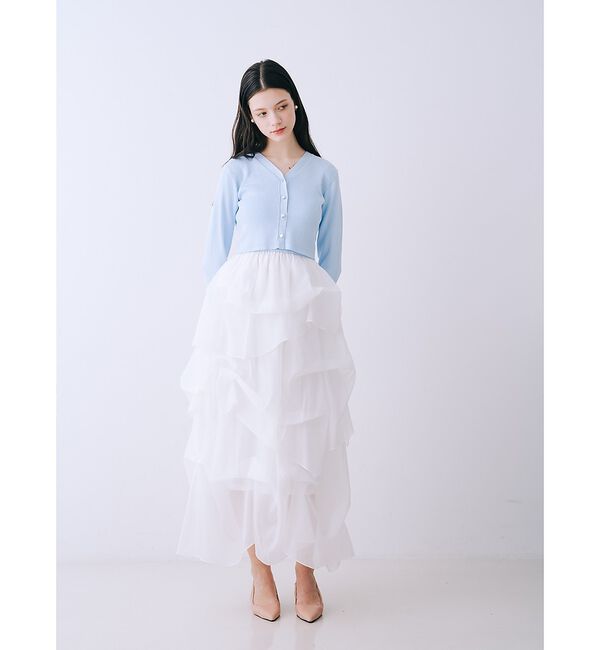 SELFIST「【kariさんコラボ】カーディガン&times;ニットドッキングチュールワンピースセット」|ワンピース|サックスブルー