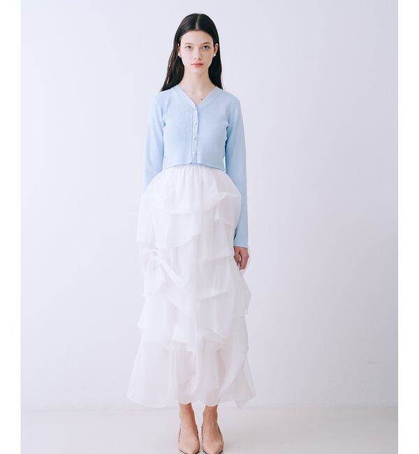 SELFIST「【kariさんコラボ】カーディガン&times;ニットドッキングチュールワンピースセット」|ワンピース|