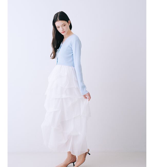 SELFIST「【kariさんコラボ】カーディガン&times;ニットドッキングチュールワンピースセット」|ワンピース|