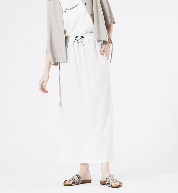 abahouse mavie「ナイロンストレッチロングスカート」|スカート|ホワイト