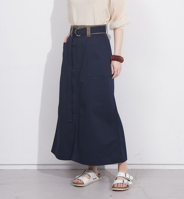 NOMINE「【Dickiesコラボ 別注】ウエスト配色 ベルトチノロングスカート」|スカート|ネイビー