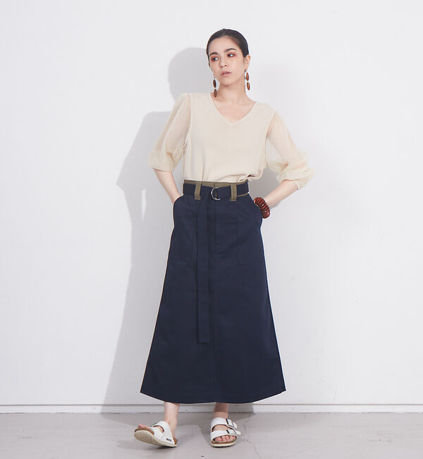 NOMINE「【Dickiesコラボ 別注】ウエスト配色 ベルトチノロングスカート」|スカート|