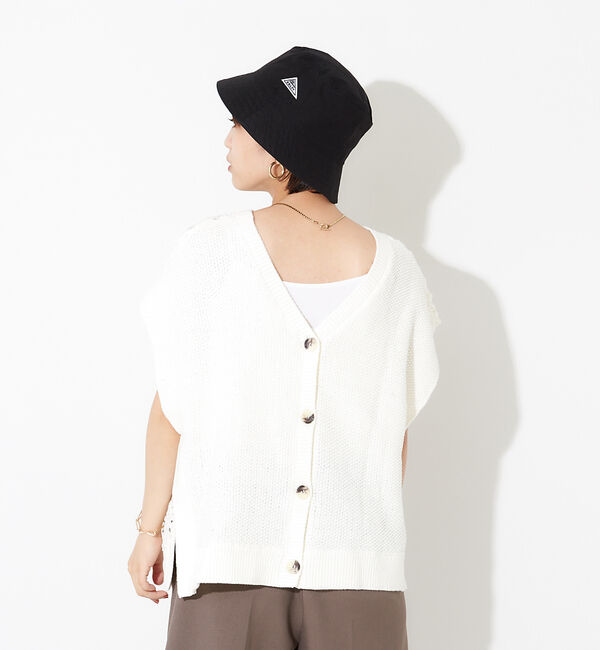 NOMINE「かぎ針カノコ3WAYベストプルーバーカーディガン」|ニット・セーター|ホワイト