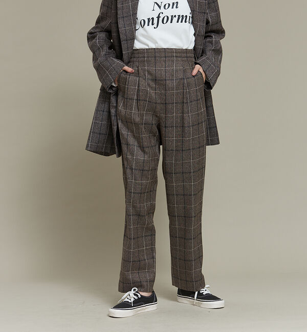 NOMINE「【セットアップ可能】チェックタックパンツ」|スラックス|ブラウン