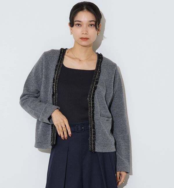 Liesse「ツイーディーニットジャケット」|カーディガン|グレー