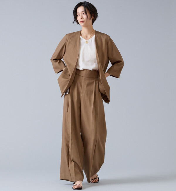 Liesse「テンセルナイロンVカラージャケット」|ノーカラージャケット|