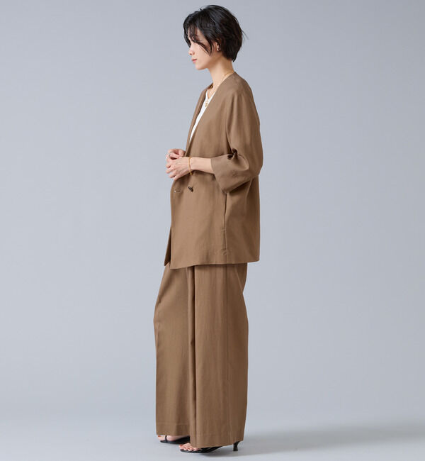 Liesse「テンセルナイロンVカラージャケット」|ノーカラージャケット|