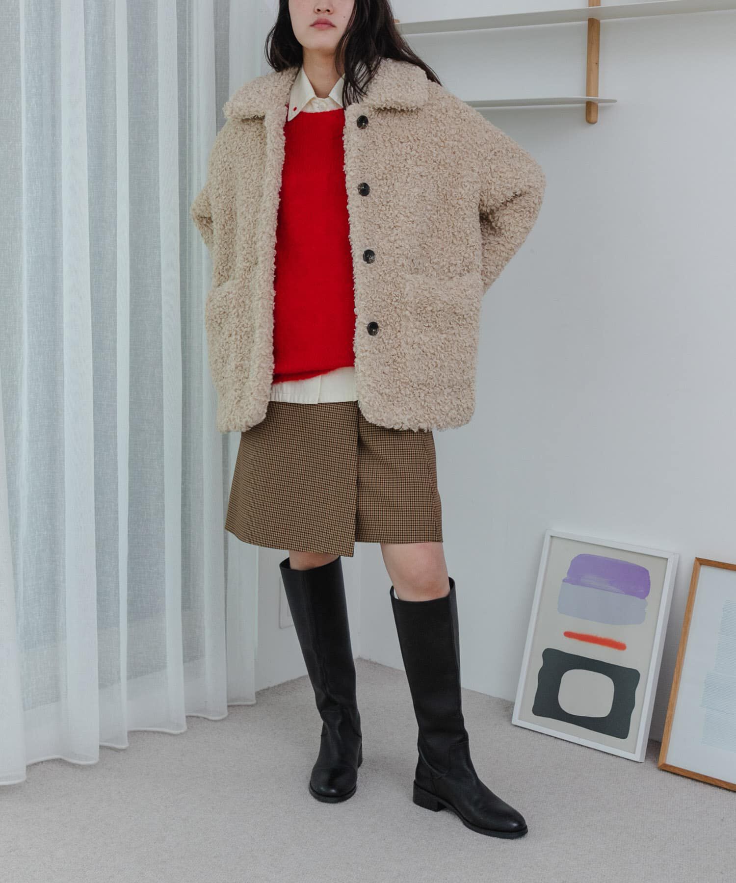 URBAN RESEARCH「ECOPELカーリーファーコート」|ノーカラーコート|