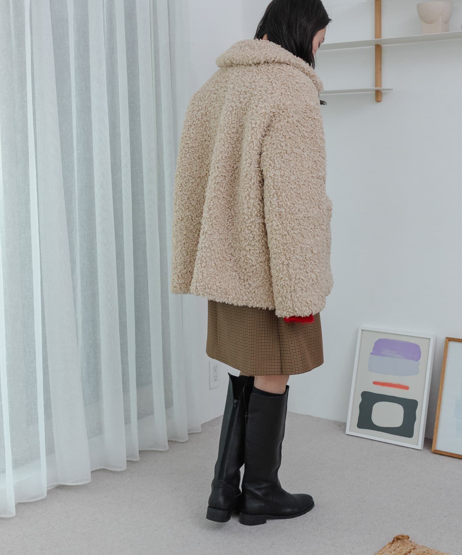 URBAN RESEARCH「ECOPELカーリーファーコート」|ノーカラーコート|