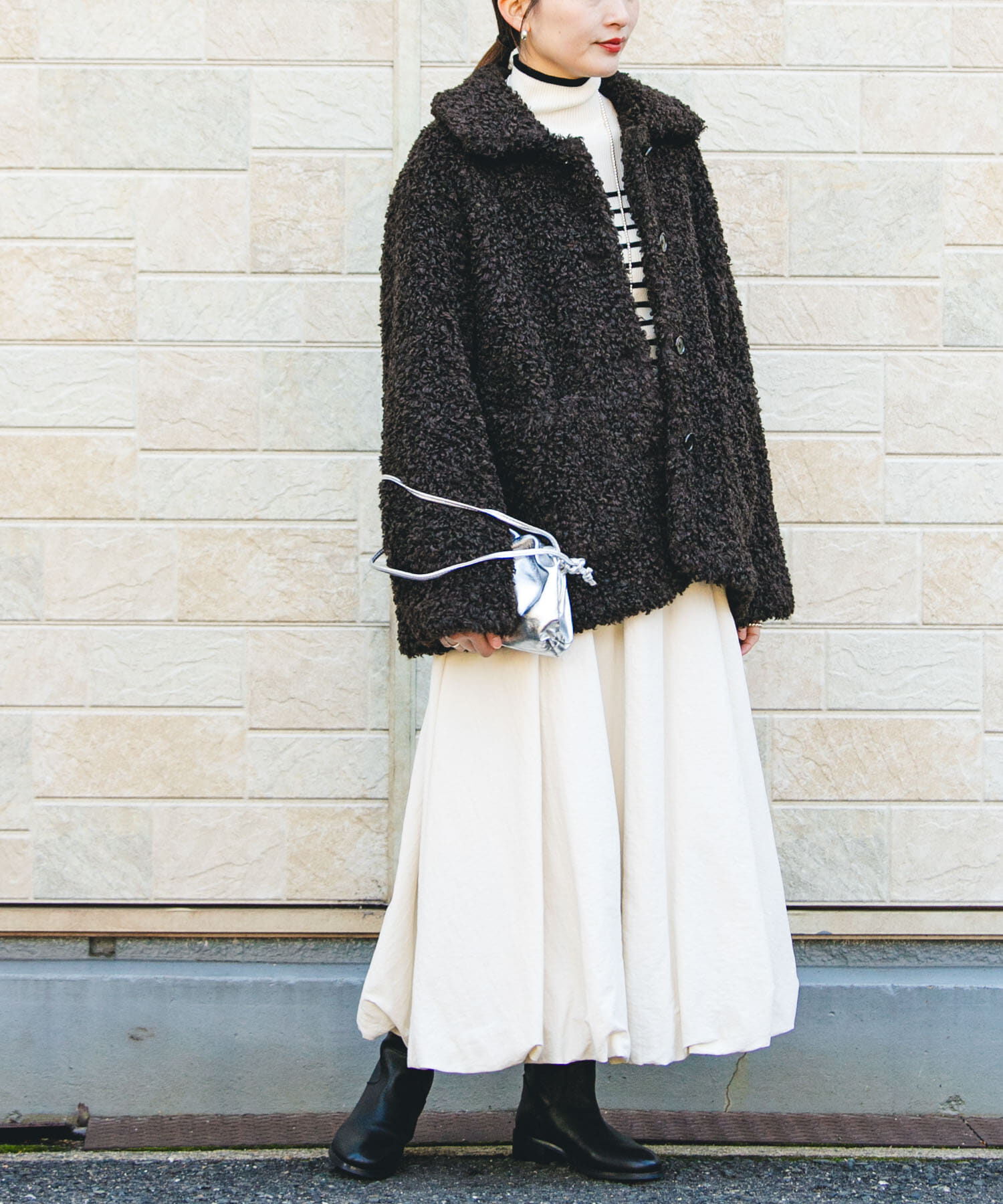 URBAN RESEARCH「ECOPELカーリーファーコート」|ノーカラーコート|