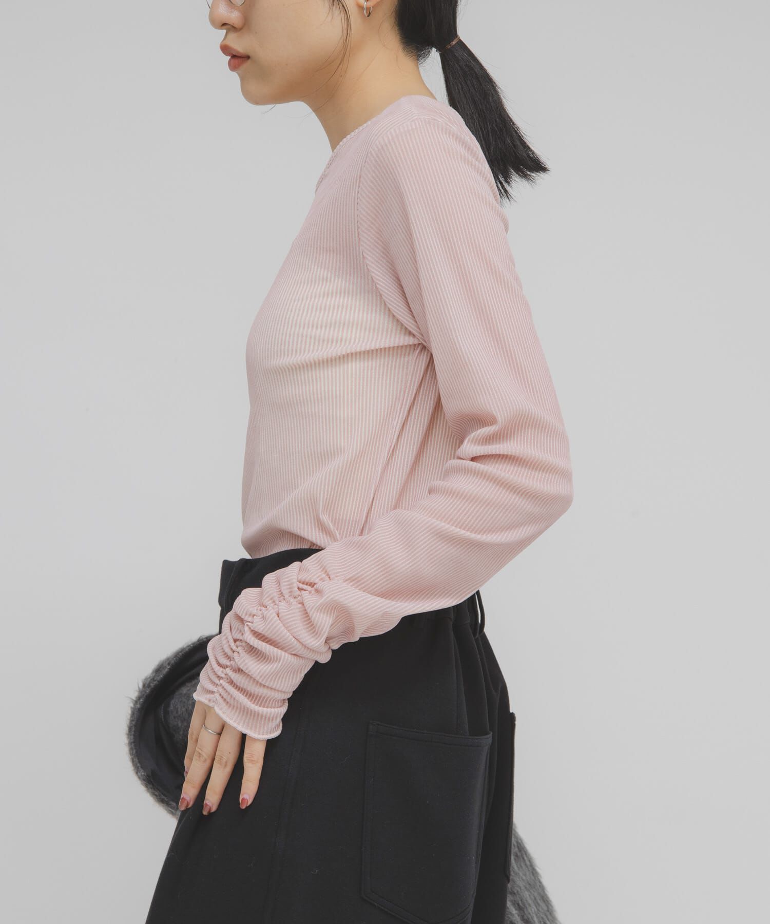  「シアーベロアシャーリングスリーブトップス」|Tシャツ・カットソー|