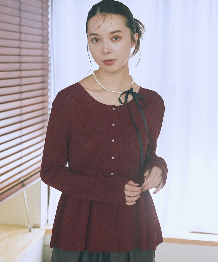 earth music&ecology「ペプラムニットカーディガン」|カーディガン|Bordeaux