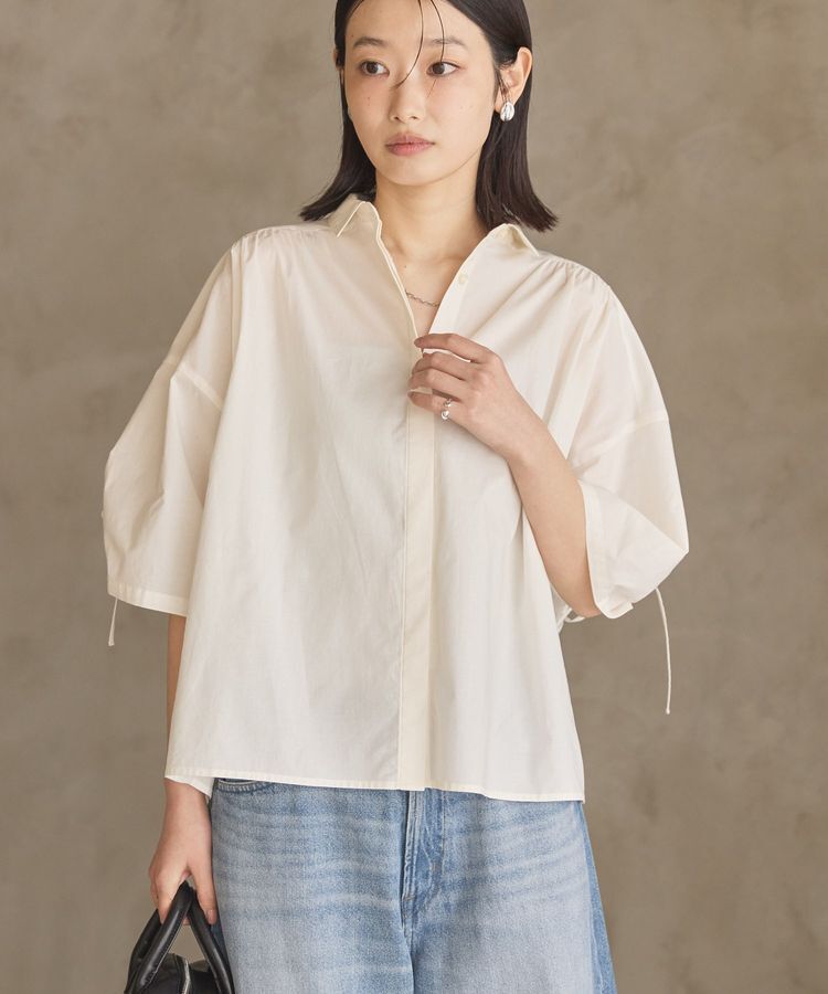 AMERICAN HOLIC「【WEB限定】【接触冷感・UVカット】ギャザーリボンスリーブ半袖シャツ」|シャツ・ブラウス|