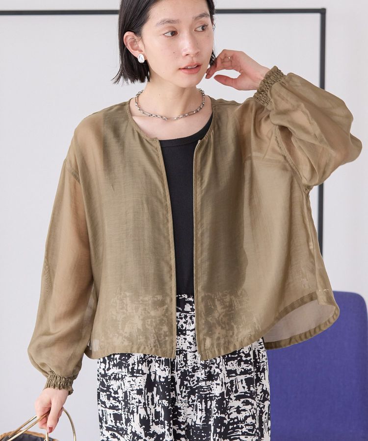 AMERICAN HOLIC「【WEB限定】ノーカラーシアーZIPブルゾン」|ブルゾン・スタジャン|