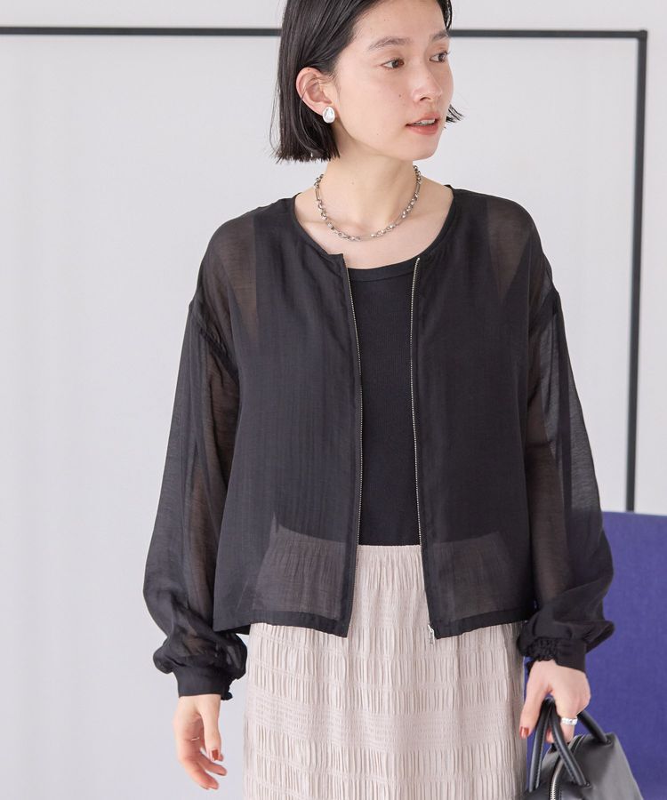 AMERICAN HOLIC「【WEB限定】ノーカラーシアーZIPブルゾン」|ブルゾン・スタジャン|