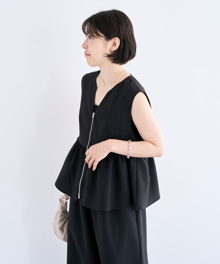 Green Parks「麻調ペプラムzipベスト」|ベスト・ジレ|