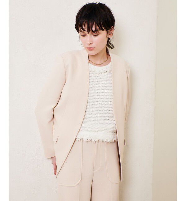 allureville「マットストレッチノーカラージャケット」|ノーカラージャケット|ベージュ