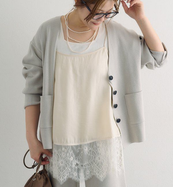  「【3点セット】ワッフルスクエアタンク＆Vネックカーデ+ワイドパンツセットアップ」|カーディガン|