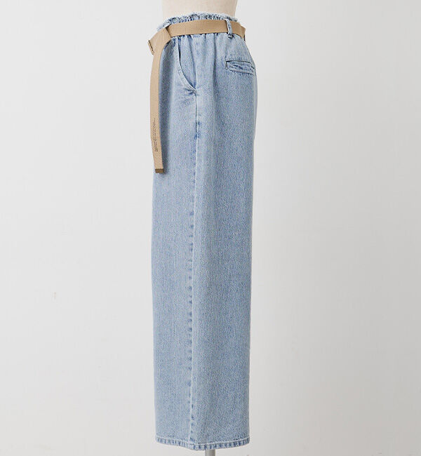  「ベルト付き綿麻デニムパンツ」|デニム|