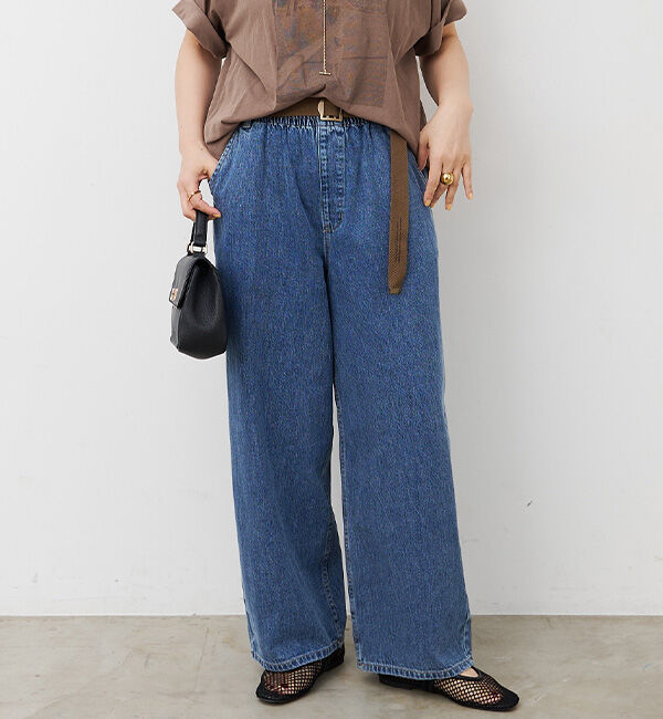  「ベルト付き綿麻デニムパンツ」|デニム|インディゴブルー