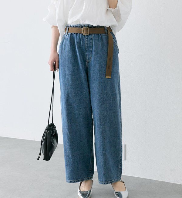  「ベルト付き綿麻デニムパンツ」|デニム|