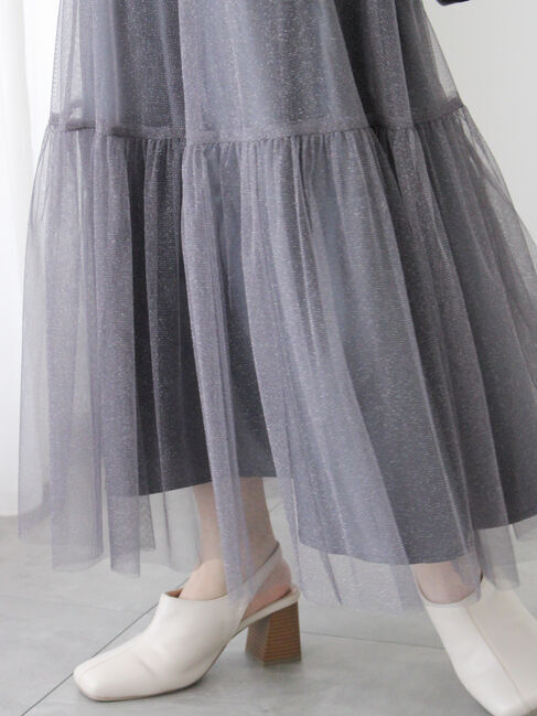 Te chichi TERRASSE「ラメチュールギャザースカート」|スカート|チャコールグレー