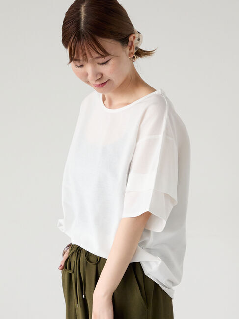 Lugnoncure「プレーティング袖タックTシャツ」|Tシャツ・カットソー|オフホワイト