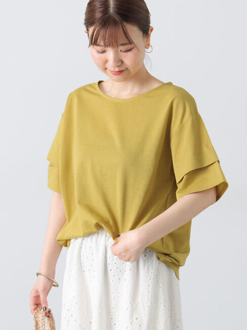 Lugnoncure「プレーティング袖タックTシャツ」|Tシャツ・カットソー|イエロー