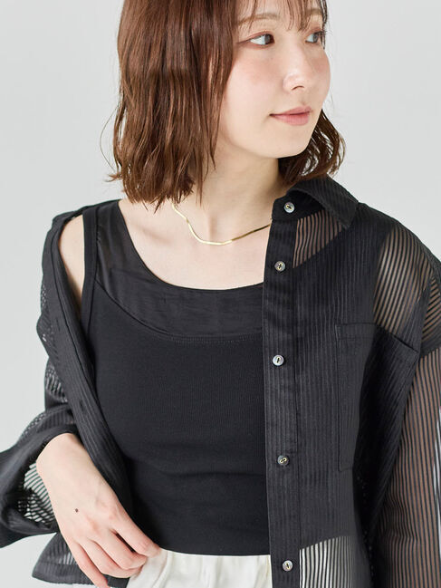 Te chichi「【接触冷感】シアー切替スクエアネックタンクトップ」|タンクトップ|ブラック