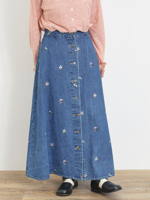 Samansa Mos2「【Sサイズ WEB限定】フロント釦フレアデニムスカート」|スカート|