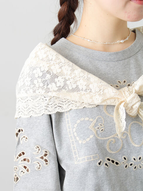 Samansa Mos2「三角ストール付カットワーク刺繍Tシャツ」|Tシャツ・カットソー|