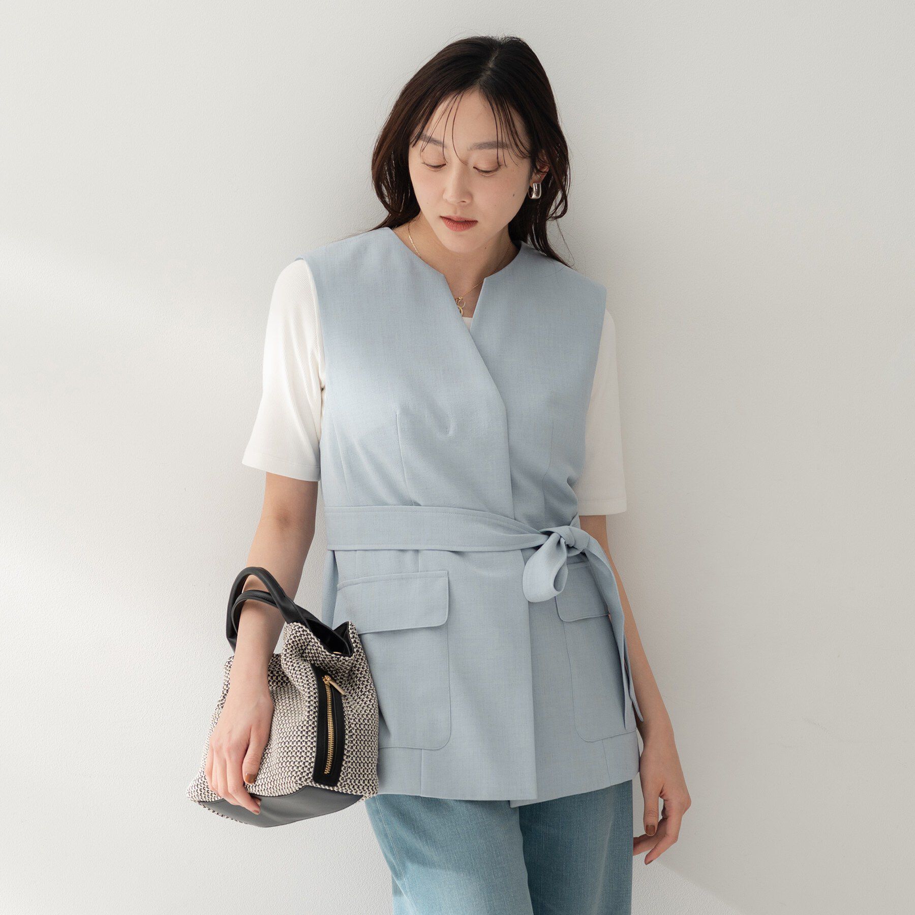 UNTITLED「【セットアップ可/UVカット/接触冷感/遮熱/通気性】スラブキーネックジレ」|ベスト・ジレ|