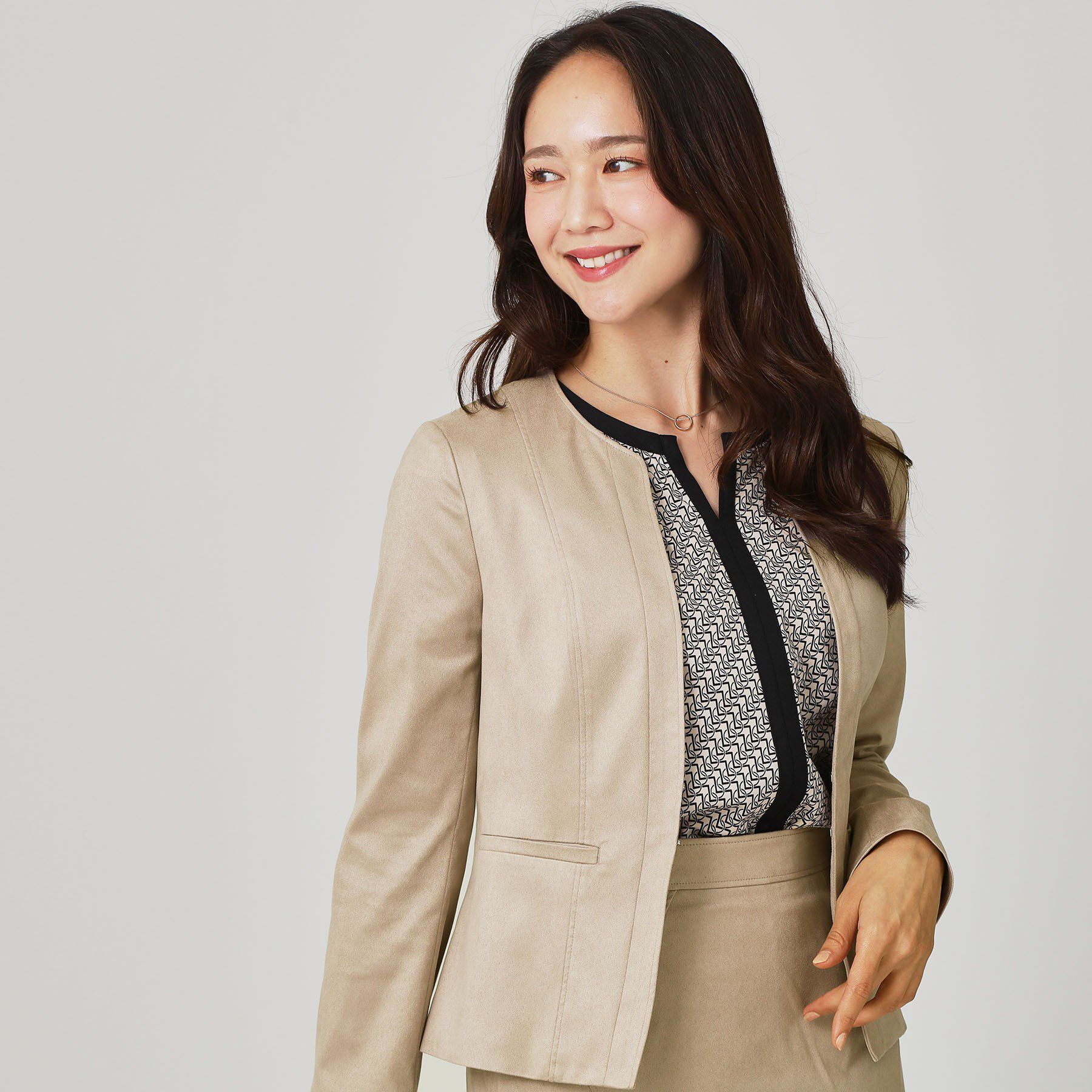 COUP DE CHANCE「【手洗い可／日本製】スェード調ノーカラージャケット」|ノーカラージャケット|グレージュ(050)