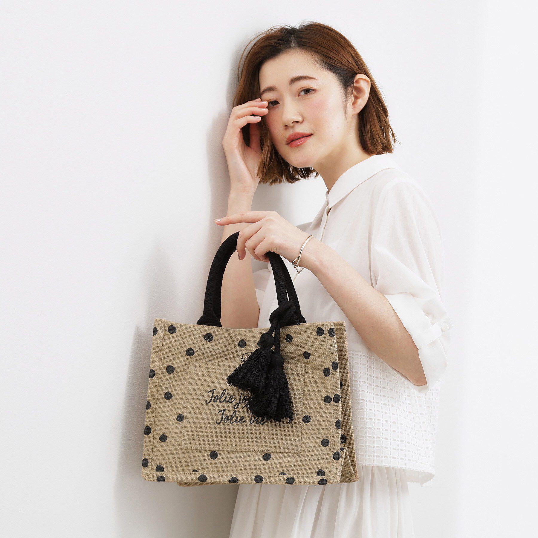 grove「アソートジュートタッセルトート」|トートバッグ|ブラックドット(61