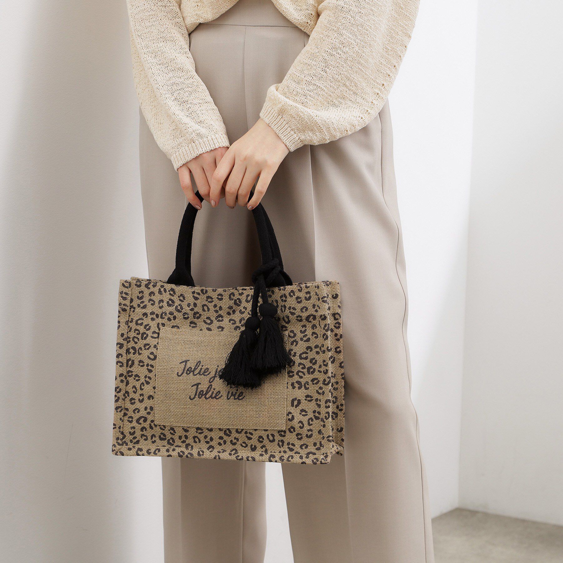 grove「アソートジュートタッセルトート」|トートバッグ|レオパード(742)